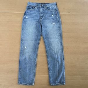 Women's Something Navy Size 0/25 Mom Jeans High Rise Straight Leg 100% Cotton